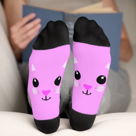 かわいいピンクの子猫 ソックス (底面)