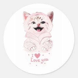 かわいいピンクの子猫 ラウンドシール