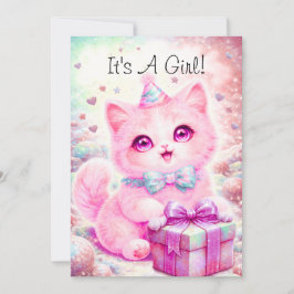 かわいいピンクの子猫 It's A Girl カード 赤ちゃん