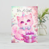 かわいいピンクの子猫 It's A Girl カード 赤ちゃん (スタンド正面)