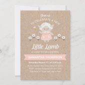 かわいいピンクの子羊の赤ちゃんガールシャワー 招待状 (正面)