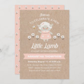 かわいいピンクの子羊の赤ちゃんガールシャワー 招待状 (正面/裏面)