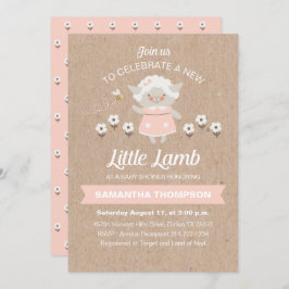 かわいいピンクの子羊の赤ちゃんガールシャワー 招待状