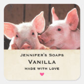 かわいいピンクの子豚の動物写真店 スクエアシール (正面)