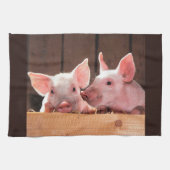 かわいいピンクの子豚の動物写真 キッチンタオル (横)
