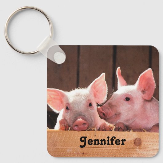 かわいいピンクの子豚の動物写真 キーホルダー (正面)