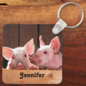 かわいいピンクの子豚の動物写真 キーホルダー (裏面)