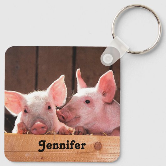 かわいいピンクの子豚の動物写真 キーホルダー (裏面)