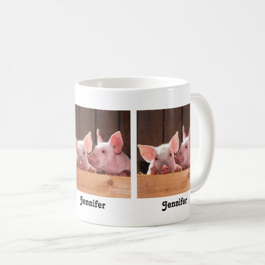 かわいいピンクの子豚の動物写真 コーヒーマグカップ (正面右)
