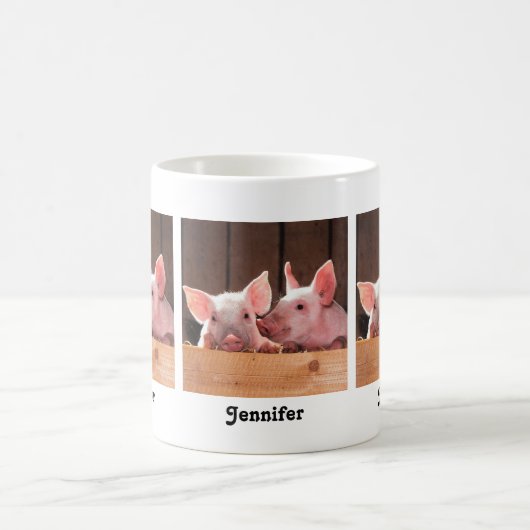 かわいいピンクの子豚の動物写真 コーヒーマグカップ (中央)