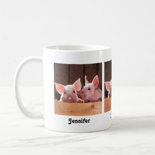 かわいいピンクの子豚の動物写真 コーヒーマグカップ (左)