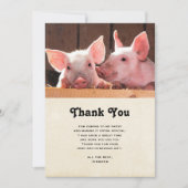かわいいピンクの子豚の動物写真 サンキューカード (正面)