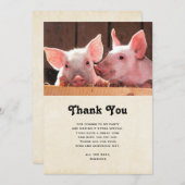 かわいいピンクの子豚の動物写真 サンキューカード (正面/裏面)