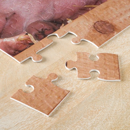 かわいいピンクの子豚の動物写真 ジグソーパズル (側面)