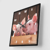 かわいいピンクの子豚の動物写真 スクエア壁時計 (傾斜)