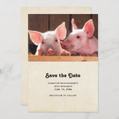 かわいいピンクの子豚の動物写真 セーブザデート (正面/裏面)