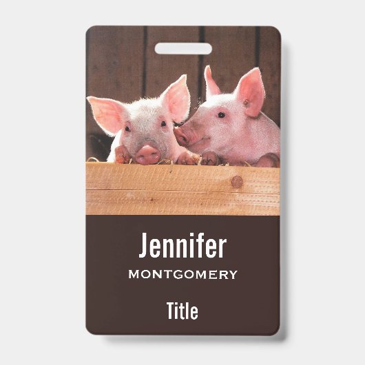 かわいいピンクの子豚の動物写真 バッジ (正面)