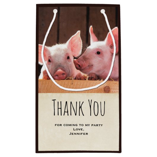 かわいいピンクの子豚の動物写真 – パーティーありがとう スモールペーパーバッグ (裏面)
