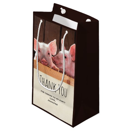かわいいピンクの子豚の動物写真 – パーティーありがとう スモールペーパーバッグ (正面アングル)