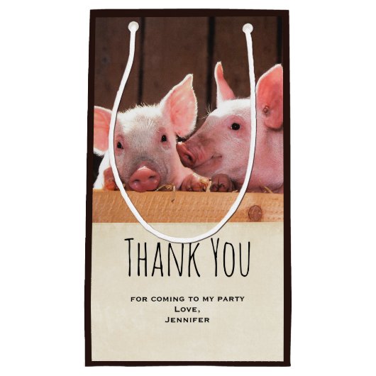 かわいいピンクの子豚の動物写真 – パーティーありがとう スモールペーパーバッグ (正面)