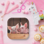 かわいいピンクの子豚の動物写真 ペーパープレート (パーティー)