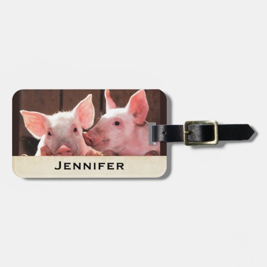 かわいいピンクの子豚の動物写真 ラゲッジタグ (正面横)