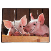 かわいいピンクの子豚の動物写真 ラージペーパーバッグ (正面)