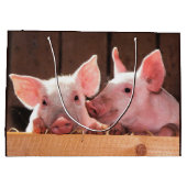 かわいいピンクの子豚の動物写真 ラージペーパーバッグ (裏面)