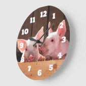 かわいいピンクの子豚の動物写真 ラージ壁時計 (傾斜)