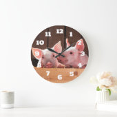 かわいいピンクの子豚の動物写真 ラージ壁時計 (ホーム)