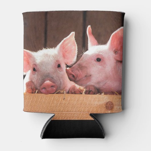 かわいいピンクの子豚の動物写真 缶クーラー (正面)