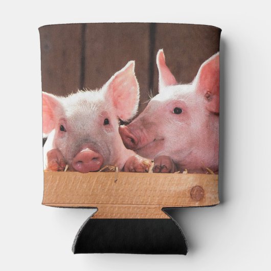 かわいいピンクの子豚の動物写真 缶クーラー (裏面)