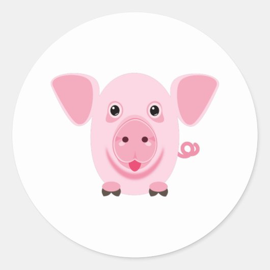 かわいいピンクの子豚 ラウンドシール (正面)