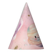 かわいいピンクの宇宙惑星ガール誕生日 パーティーハット (左)