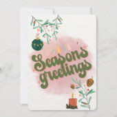 かわいいピンクの家族またはビジネス用フラ ットホリデーカード シーズンカード (正面)