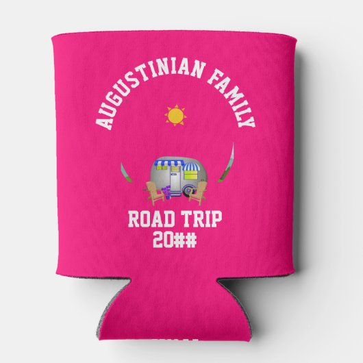 かわいいピンクの家族旅行 缶クーラー (裏面)