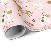 かわいいピンクの家畜の誕生日 ラッピングペーパー (ロールコーナー)