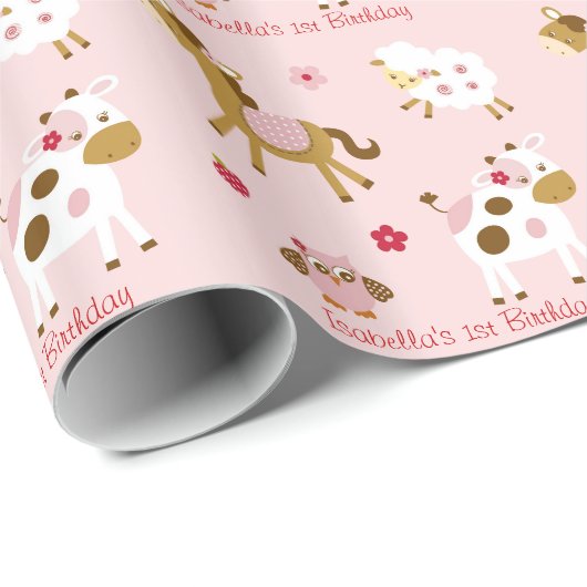 かわいいピンクの家畜の誕生日 ラッピングペーパー (ロールコーナー)
