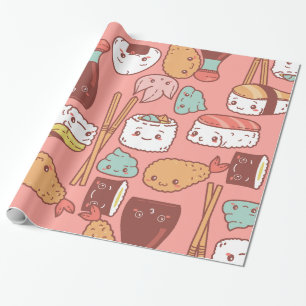 かわいいピンクの寿司てんぷら可愛い ラッピングペーパー
