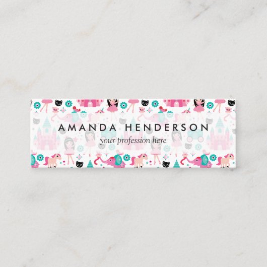 かわいいピンクの小さいプリンセスのユニコーンの魔法パターン スキニー名刺 (正面)