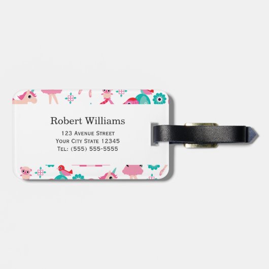 かわいいピンクの小さいプリンセスのユニコーンの魔法パターン ラゲッジタグ (裏面横)