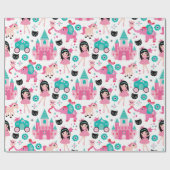 かわいいピンクの小さいプリンセスのユニコーンの魔法パターン ラッピングペーパー (フラット)
