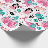 かわいいピンクの小さいプリンセスのユニコーンの魔法パターン ラッピングペーパー (角)