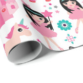 かわいいピンクの小さいプリンセスのユニコーンの魔法パターン ラッピングペーパー (ロールコーナー)