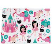 かわいいピンクの小さいプリンセスのユニコーンの魔法パターン ラージペーパーバッグ (正面)