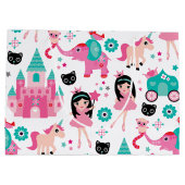 かわいいピンクの小さいプリンセスのユニコーンの魔法パターン ラージペーパーバッグ (裏面)