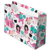 かわいいピンクの小さいプリンセスのユニコーンの魔法パターン ラージペーパーバッグ (正面アングル)