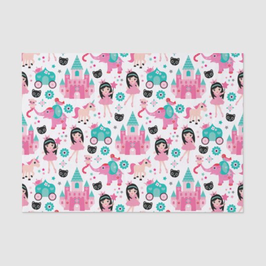 かわいいピンクの小さいプリンセスのユニコーンの魔法パターン 薄葉紙 (正面)