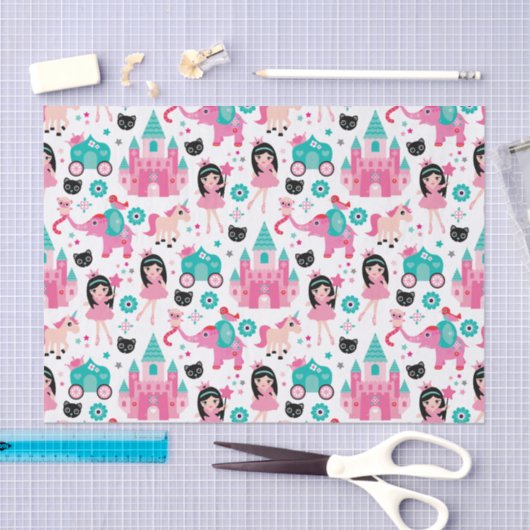 かわいいピンクの小さいプリンセスのユニコーンの魔法パターン 薄葉紙 (クラフト)