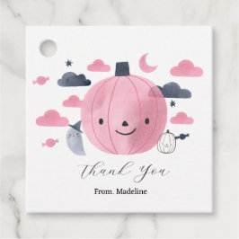 かわいいピンクの小さなかぼちゃの誕生日招待状 フェイバータグ